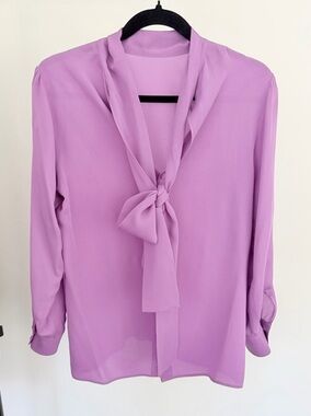 Gucci Bow Silk Crepe Blouse Pink Size 40